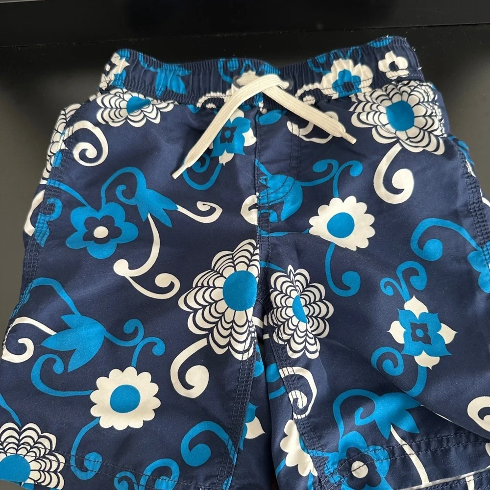 Floral Blue and White Swim Shorts